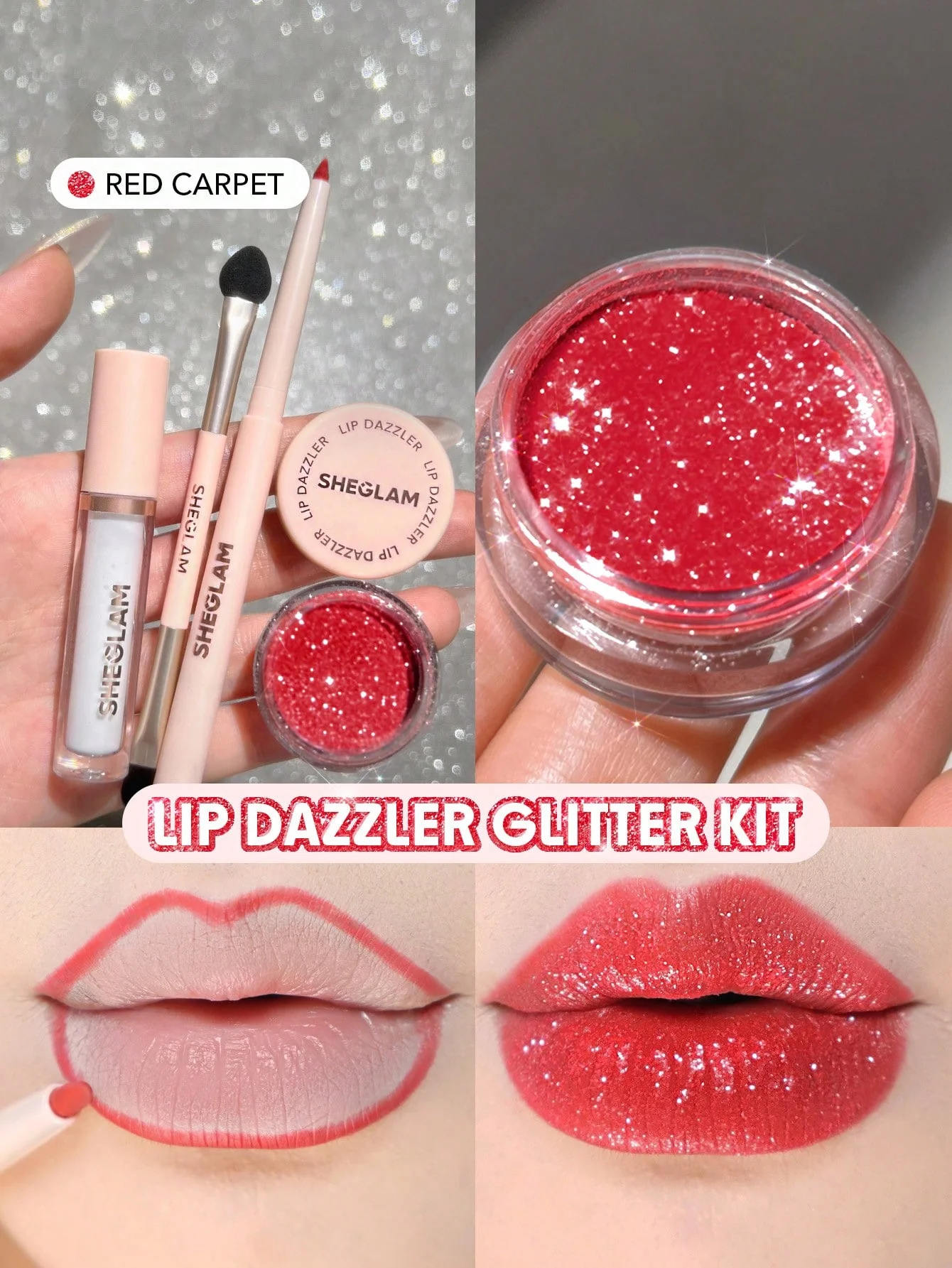 Sheglam Lip Dazzler Glitter Kit - Red Carpet