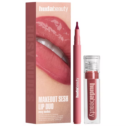 Huda Beauty - Make Out Sesh Lip Stain and Lip Gloss Duo - Rosy Bombshell