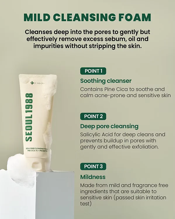 Seoul 1988 Cleansing Foam : Pine Cica 1% + Probiotics