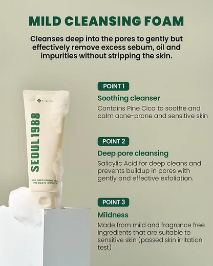 Seoul 1988 Cleansing Foam : Pine Cica 1% + Probiotics