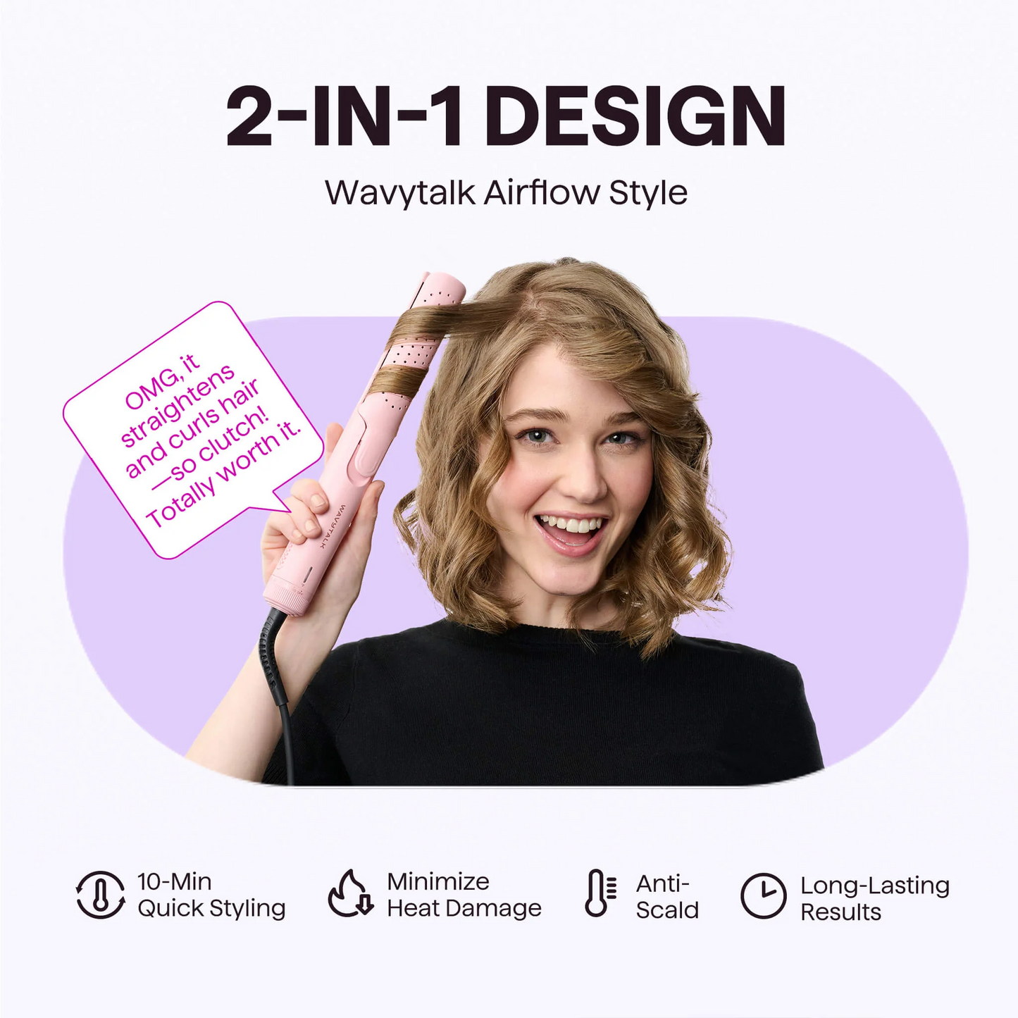 Wavytalk Airflow Styler Whirlwind Curl, Hair Straightener and Curler 2 in 1